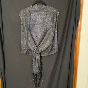 Shimmering Black/Silver Knit Shawl. Lightweight